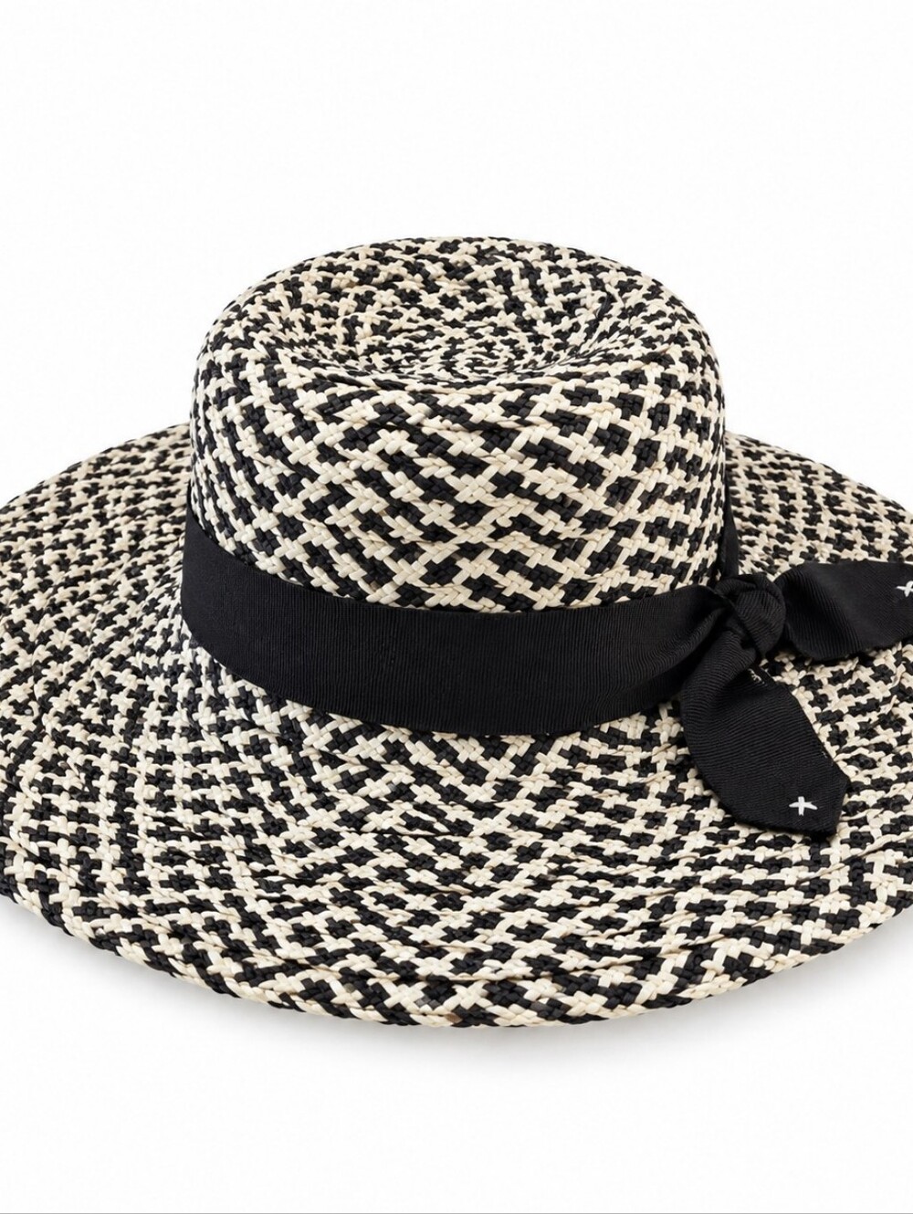 Bettina Made in Italy Black White Wide Brim Woven Hat